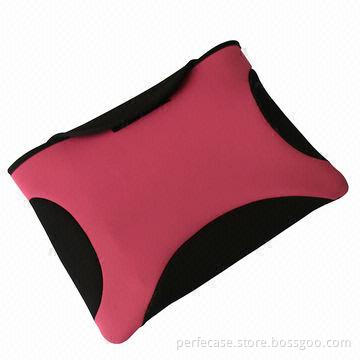 Neoprene Notebook Sleeve, 14.1-inch, Black with Pink Decoration, Hook-and-loop Closure